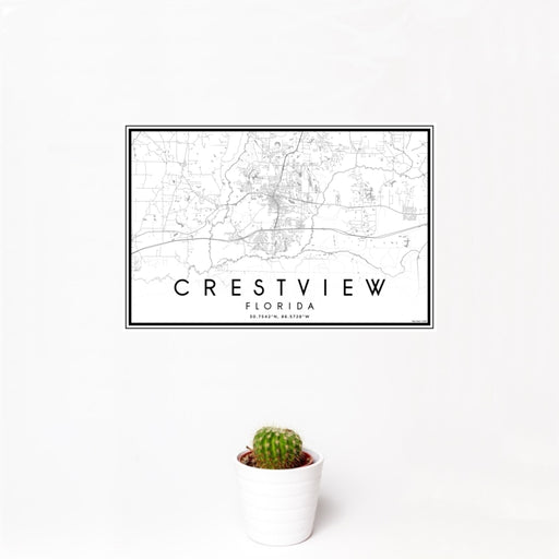 12x18 Crestview Florida Map Print Landscape Orientation in Classic Style With Small Cactus Plant in White Planter