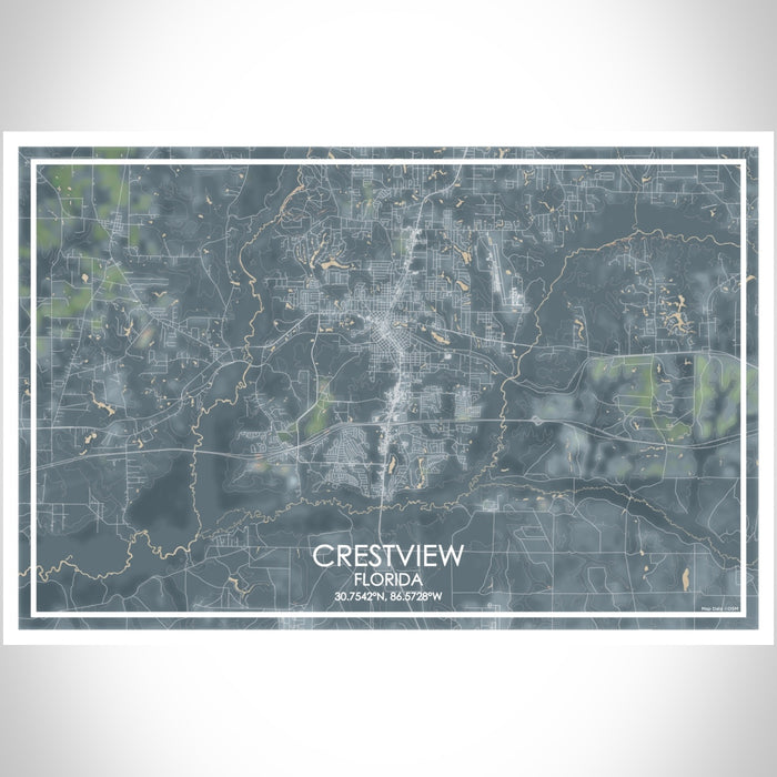 Crestview Florida Map Print Landscape Orientation in Afternoon Style With Shaded Background