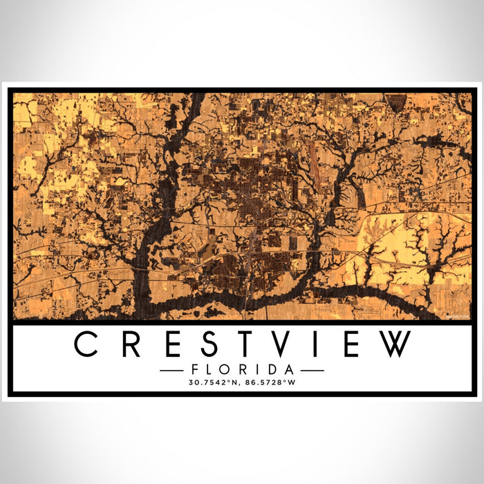 Crestview Florida Map Print Landscape Orientation in Ember Style With Shaded Background
