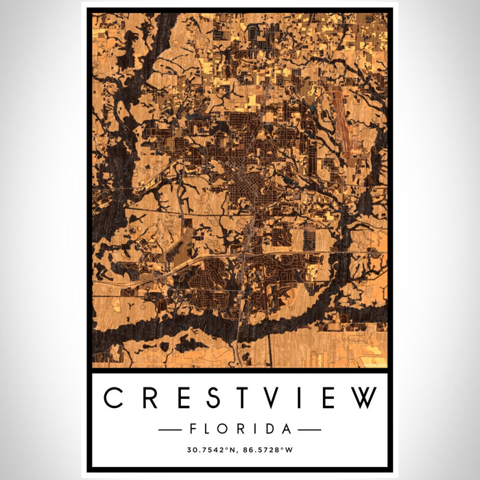 Crestview Florida Map Print Portrait Orientation in Ember Style With Shaded Background