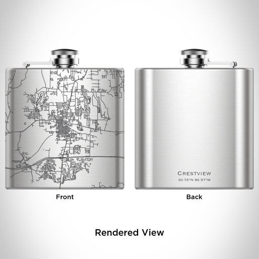 Rendered View of Crestview Florida Map Engraving on 6oz Stainless Steel Flask
