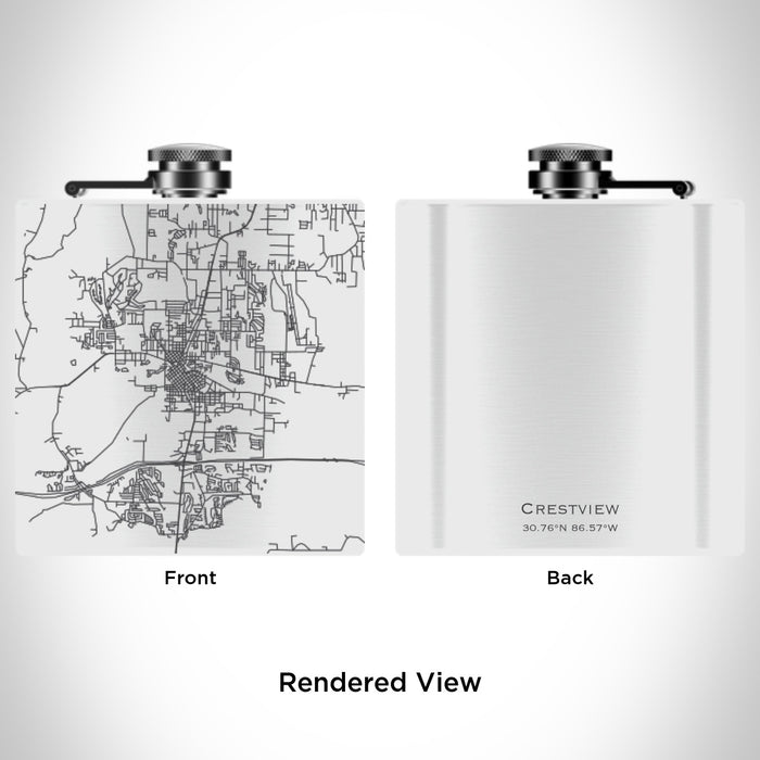 Rendered View of Crestview Florida Map Engraving on 6oz Stainless Steel Flask in White