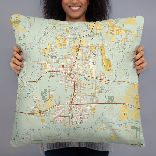 Person holding 22x22 Custom Crestview Florida Map Throw Pillow in Woodblock