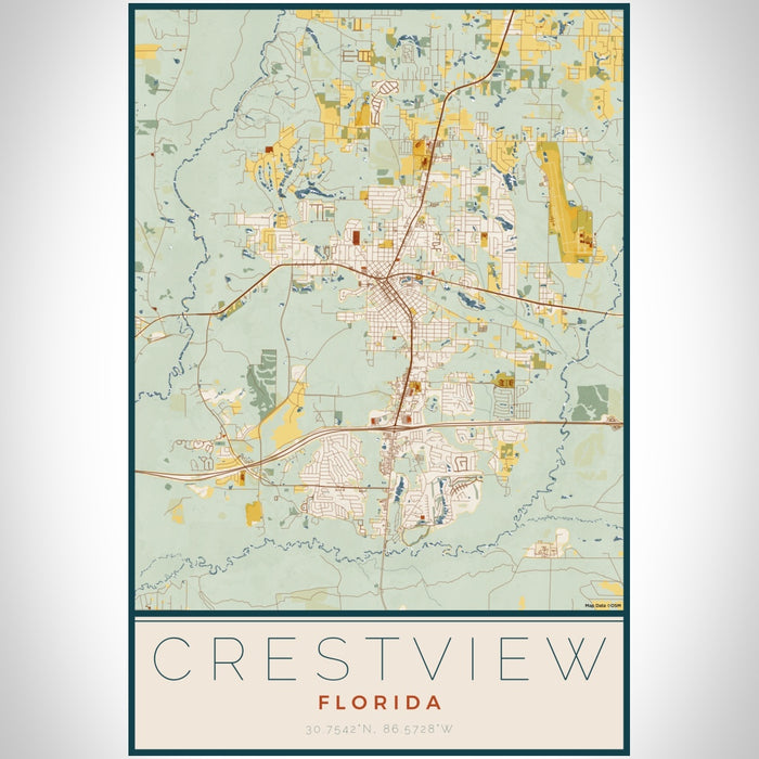 Crestview Florida Map Print Portrait Orientation in Woodblock Style With Shaded Background