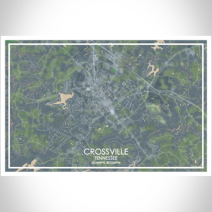 Crossville Tennessee Map Print Landscape Orientation in Afternoon Style With Shaded Background
