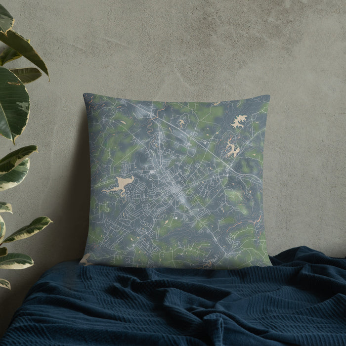 Custom Crossville Tennessee Map Throw Pillow in Afternoon on Bedding Against Wall