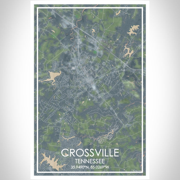 Crossville Tennessee Map Print Portrait Orientation in Afternoon Style With Shaded Background