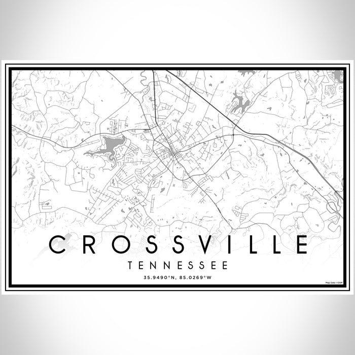 Crossville Tennessee Map Print Landscape Orientation in Classic Style With Shaded Background