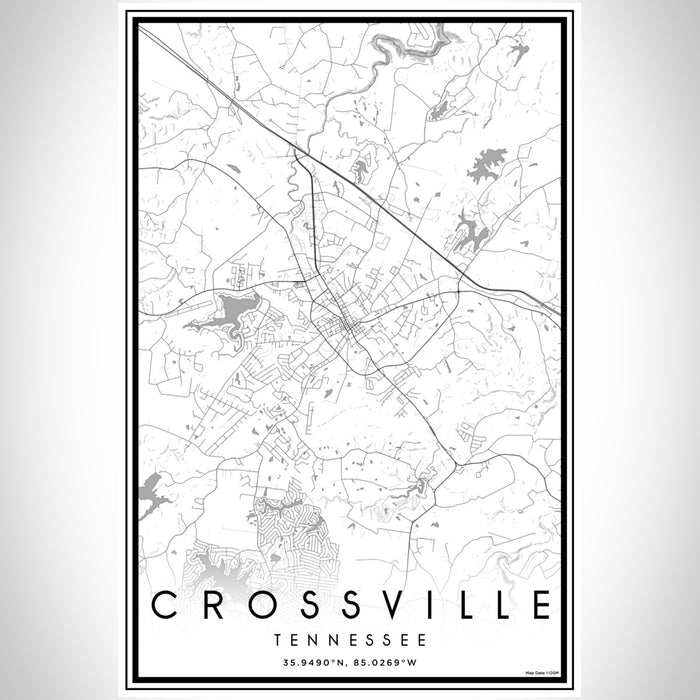 Crossville Tennessee Map Print Portrait Orientation in Classic Style With Shaded Background