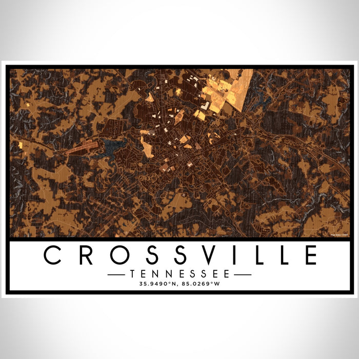 Crossville Tennessee Map Print Landscape Orientation in Ember Style With Shaded Background