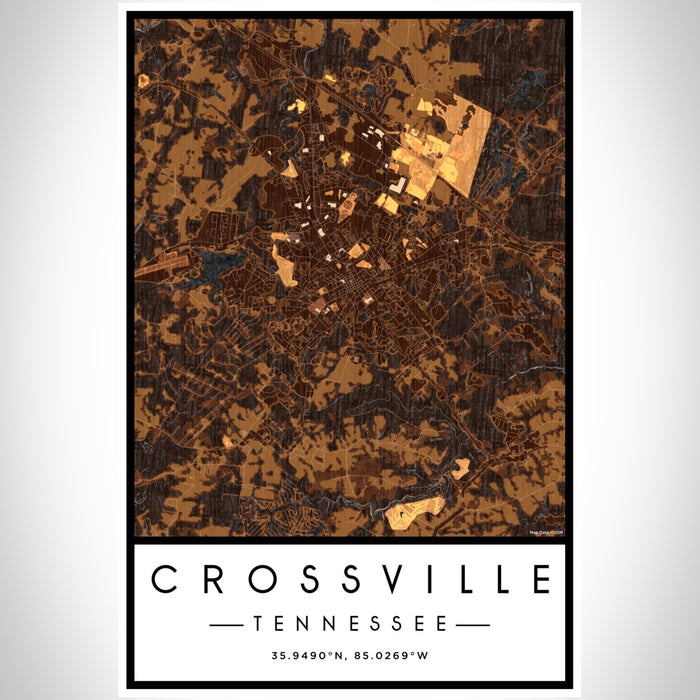 Crossville Tennessee Map Print Portrait Orientation in Ember Style With Shaded Background