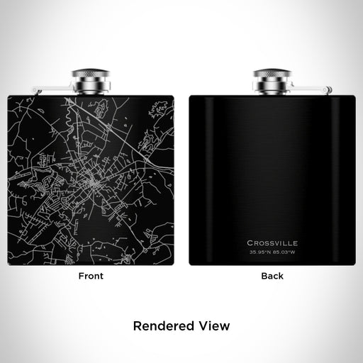 Rendered View of Crossville Tennessee Map Engraving on 6oz Stainless Steel Flask in Black