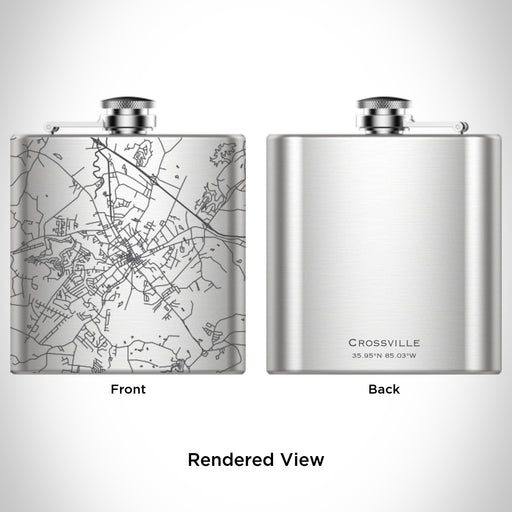Rendered View of Crossville Tennessee Map Engraving on 6oz Stainless Steel Flask