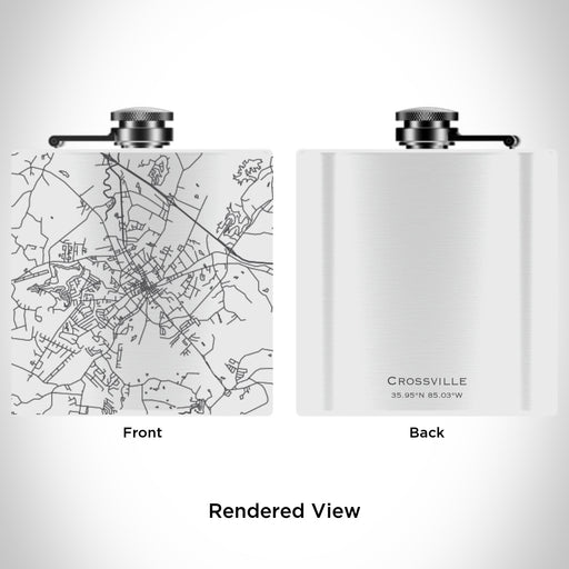 Rendered View of Crossville Tennessee Map Engraving on 6oz Stainless Steel Flask in White