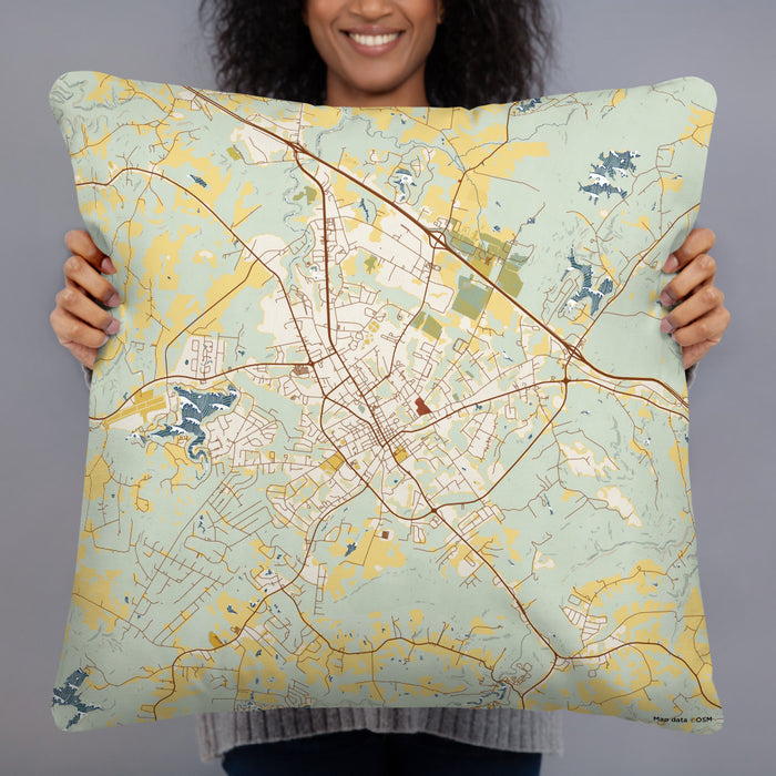 Person holding 22x22 Custom Crossville Tennessee Map Throw Pillow in Woodblock