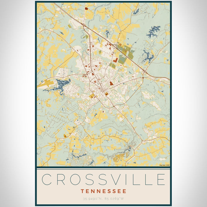 Crossville Tennessee Map Print Portrait Orientation in Woodblock Style With Shaded Background