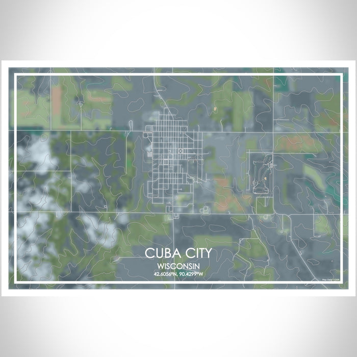 Cuba City Wisconsin Map Print Landscape Orientation in Afternoon Style With Shaded Background