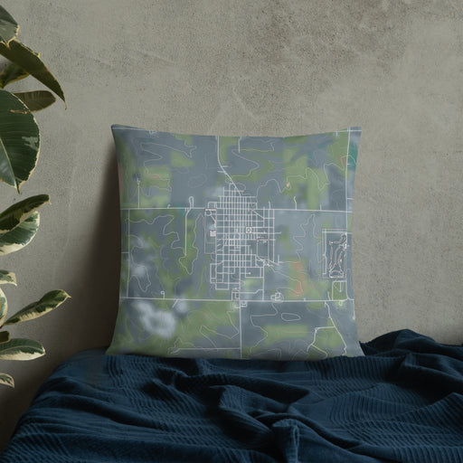 Custom Cuba City Wisconsin Map Throw Pillow in Afternoon on Bedding Against Wall