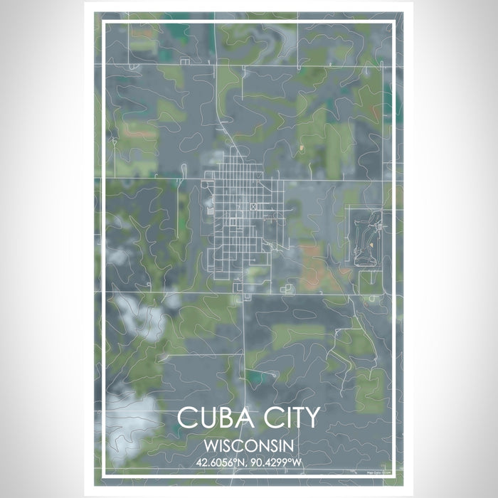 Cuba City Wisconsin Map Print Portrait Orientation in Afternoon Style With Shaded Background