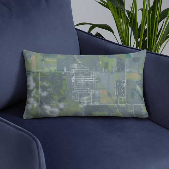 Custom Cuba City Wisconsin Map Throw Pillow in Afternoon on Blue Colored Chair
