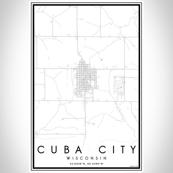 Cuba City Wisconsin Map Print Portrait Orientation in Classic Style With Shaded Background