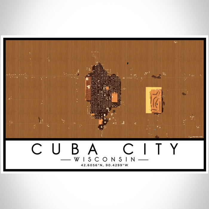 Cuba City Wisconsin Map Print Landscape Orientation in Ember Style With Shaded Background