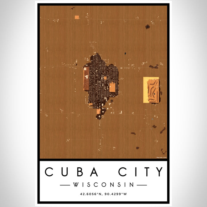 Cuba City Wisconsin Map Print Portrait Orientation in Ember Style With Shaded Background