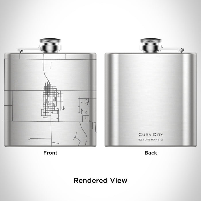 Rendered View of Cuba City Wisconsin Map Engraving on 6oz Stainless Steel Flask