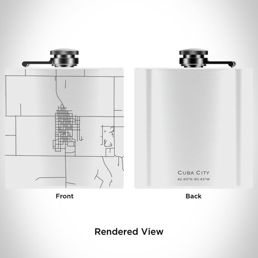 Rendered View of Cuba City Wisconsin Map Engraving on 6oz Stainless Steel Flask in White