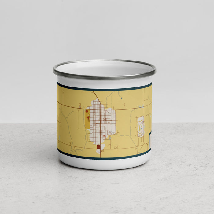 Front View Custom Cuba City Wisconsin Map Enamel Mug in Woodblock