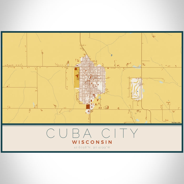 Cuba City Wisconsin Map Print Landscape Orientation in Woodblock Style With Shaded Background