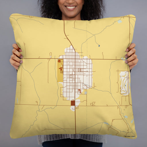 Person holding 22x22 Custom Cuba City Wisconsin Map Throw Pillow in Woodblock