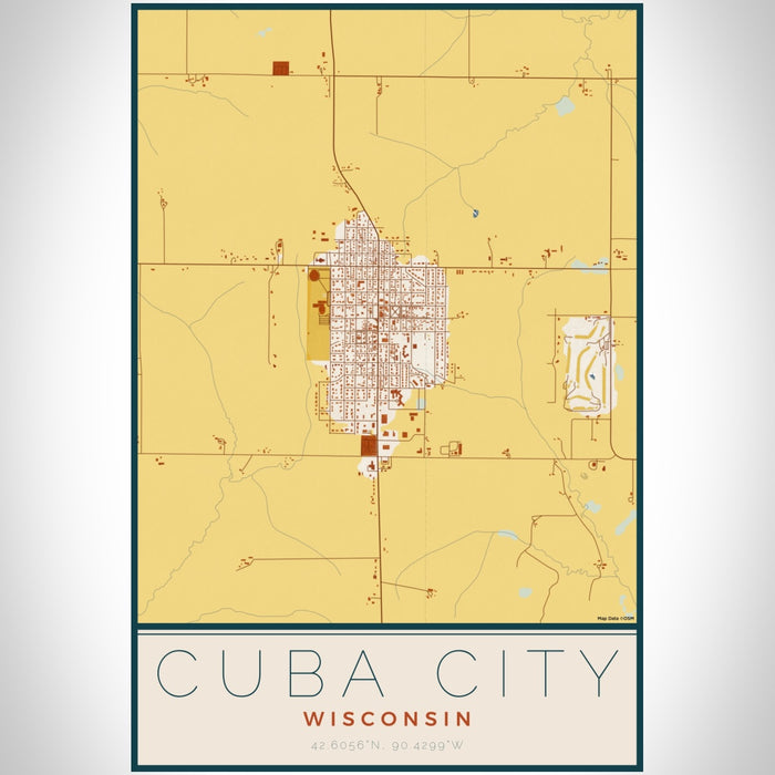 Cuba City Wisconsin Map Print Portrait Orientation in Woodblock Style With Shaded Background