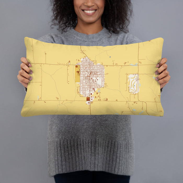 Person holding 20x12 Custom Cuba City Wisconsin Map Throw Pillow in Woodblock
