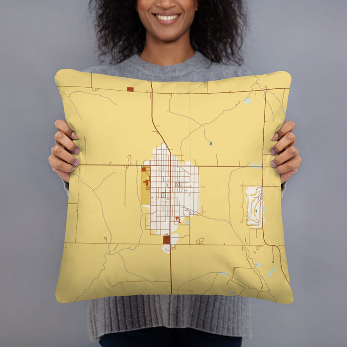 Person holding 18x18 Custom Cuba City Wisconsin Map Throw Pillow in Woodblock
