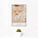 12x18 Cultural District Fort Worth Map Print Portrait Orientation in Woodblock Style With Small Cactus Plant in White Planter