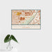 16x24 Cultural District Fort Worth Map Print Landscape Orientation in Woodblock Style With Tropical Plant Leaves in Water