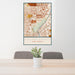 24x36 Cultural District Fort Worth Map Print Portrait Orientation in Woodblock Style Behind 2 Chairs Table and Potted Plant