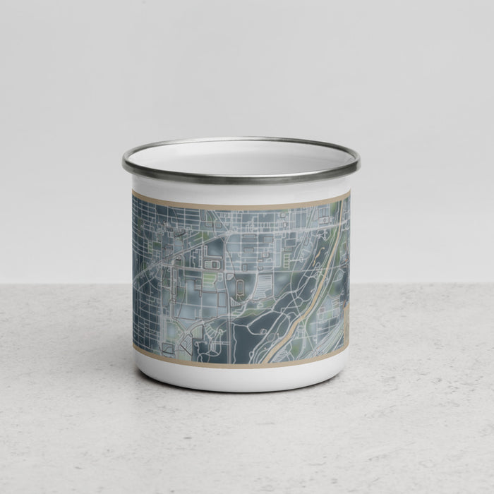 Front View Custom Cultural District Fort Worth Map Enamel Mug in Afternoon