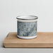 Front View Custom Cultural District Fort Worth Map Enamel Mug in Afternoon on Cutting Board