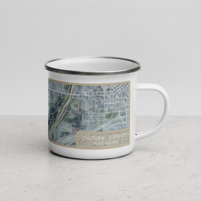 Right View Custom Cultural District Fort Worth Map Enamel Mug in Afternoon