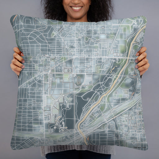 Person holding 22x22 Custom Cultural District Fort Worth Map Throw Pillow in Afternoon