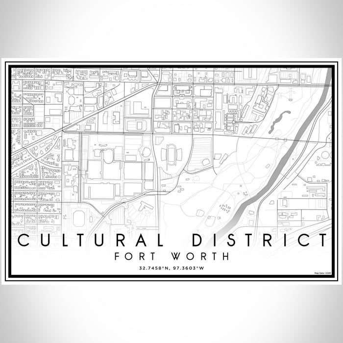 Cultural District Fort Worth Map Print Landscape Orientation in Classic Style With Shaded Background