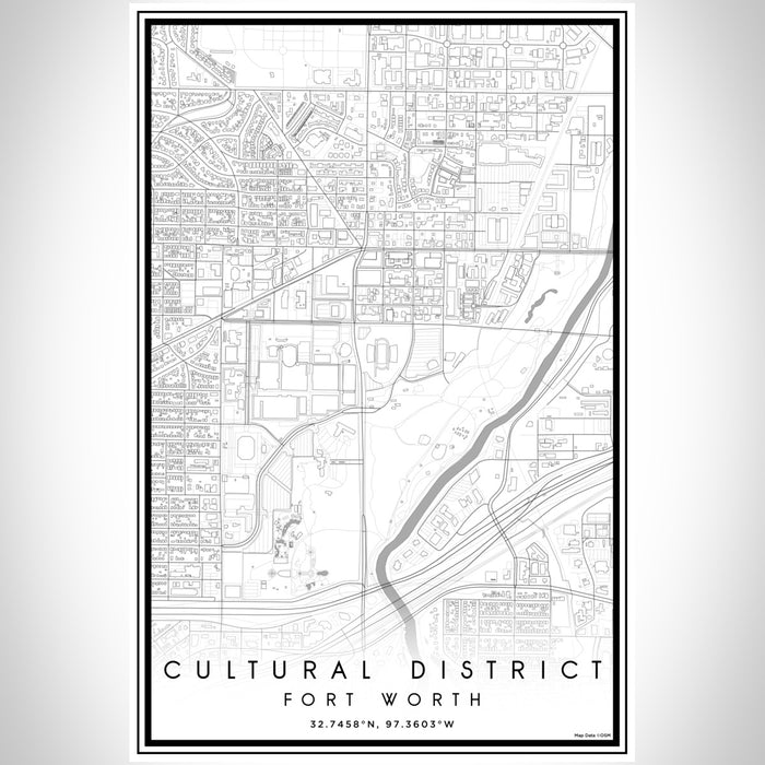 Cultural District Fort Worth Map Print Portrait Orientation in Classic Style With Shaded Background
