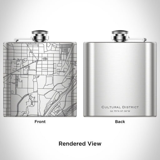 Rendered View of Cultural District Fort Worth Map Engraving on 6oz Stainless Steel Flask