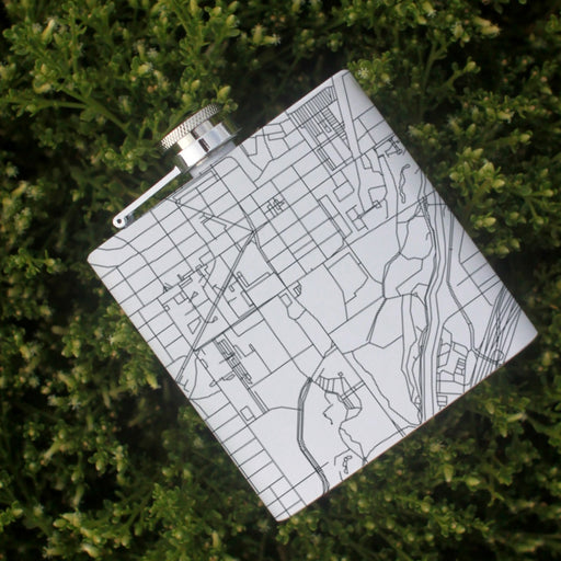 Cultural District Fort Worth Custom Engraved City Map Inscription Coordinates on 6oz Stainless Steel Flask in White