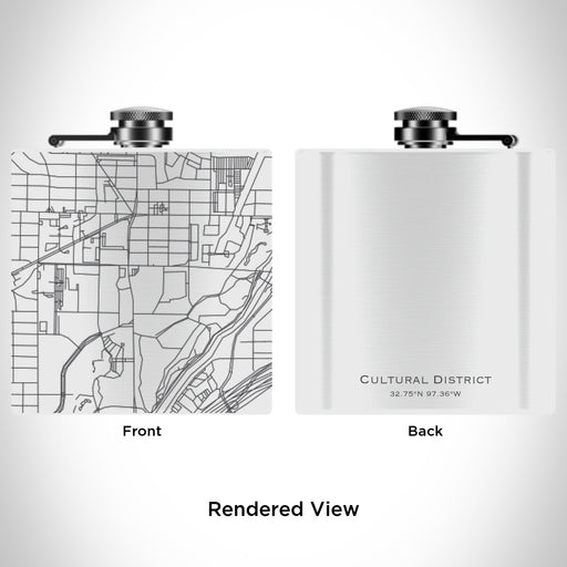 Rendered View of Cultural District Fort Worth Map Engraving on 6oz Stainless Steel Flask in White