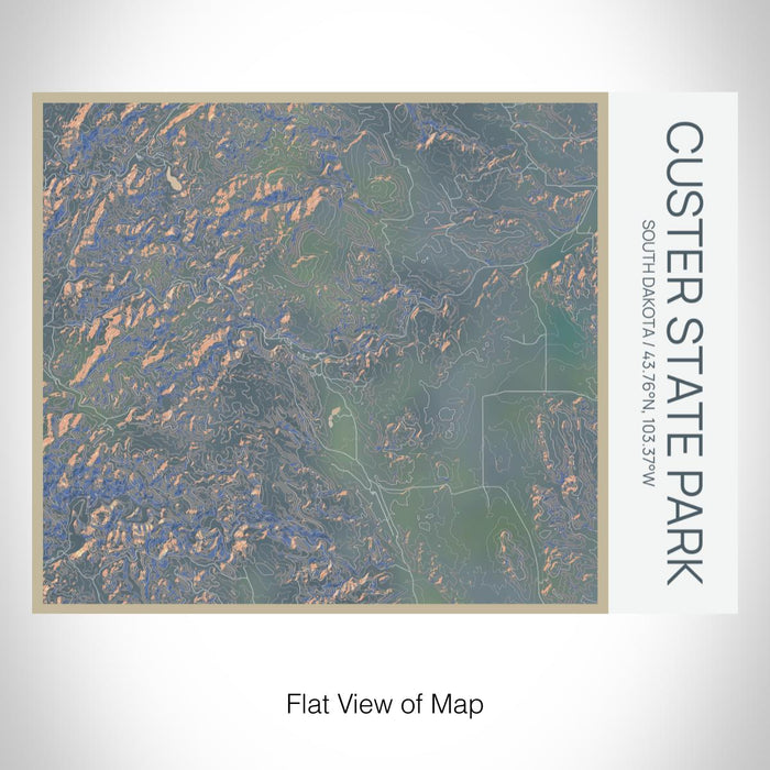 Rendered View of Custer State Park South Dakota Map on 20oz Stainless Steel Insulated Bottle with Bamboo Top with printed afternoon style map