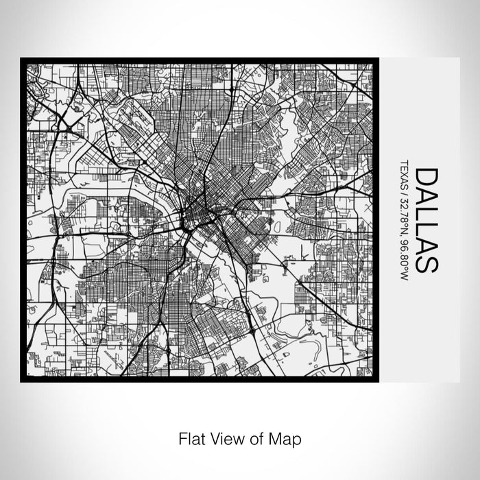 Rendered View of Dallas Texas Map on 20oz Stainless Steel Insulated Bottle with Bamboo Top in Matte White with printed Tactile Lines Map in Black