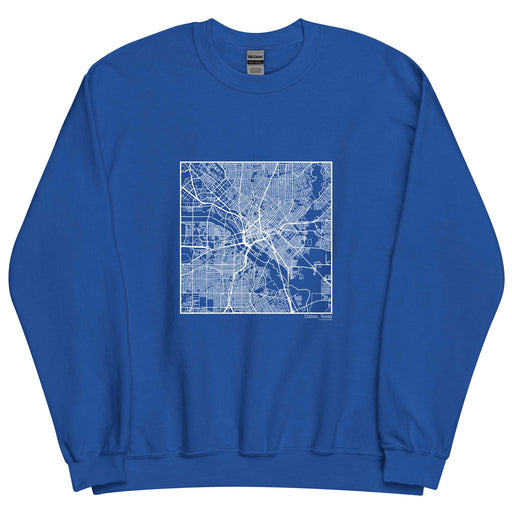 Dallas Texas  Map Unisex Crewneck Sweater with City inscription in Royal Blue